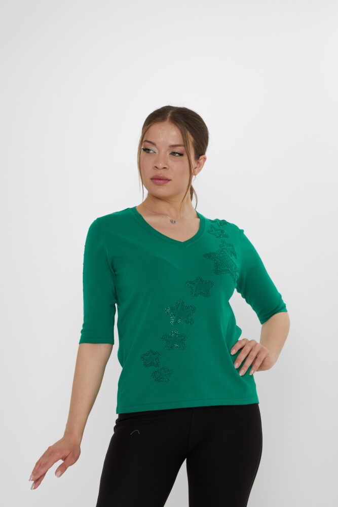 Triko Kazak Yıldız İşlemeli Yeşil - 31779 | KAZEE (3'lü Set M-L-XL) - 1