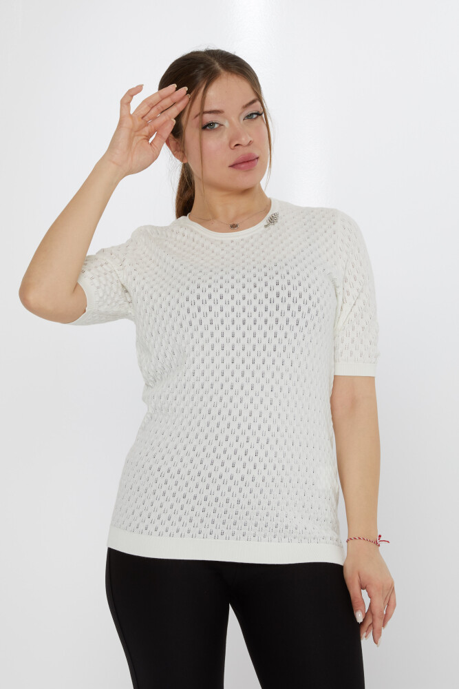 Трикотаж Свитер с брошью-Листом цвета экрю - 31811 | KAZEE (Набор из 3 шт. M-L-XL) - 1
