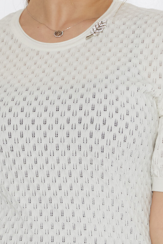 Трикотаж Свитер с брошью-Листом цвета экрю - 31811 | KAZEE (Набор из 3 шт. M-L-XL) - 5