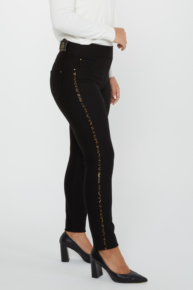 Trousers Stripe Stone Embroidered Black - 3727 | KAZEE (Set of 4 42-44-46-48) - 3