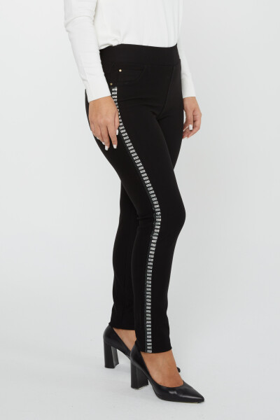 Trousers Stripe Stone Embroidered Black - 3748 | KAZEE (Set of 4 42-44-46-48) - 3