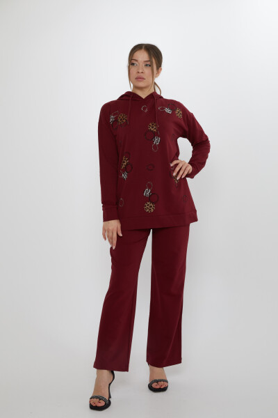Tuta da ginnastica con motivo a pietra rosso bordeaux - 17898 | KAZEE (Set di 3 M-L-XL) - 2