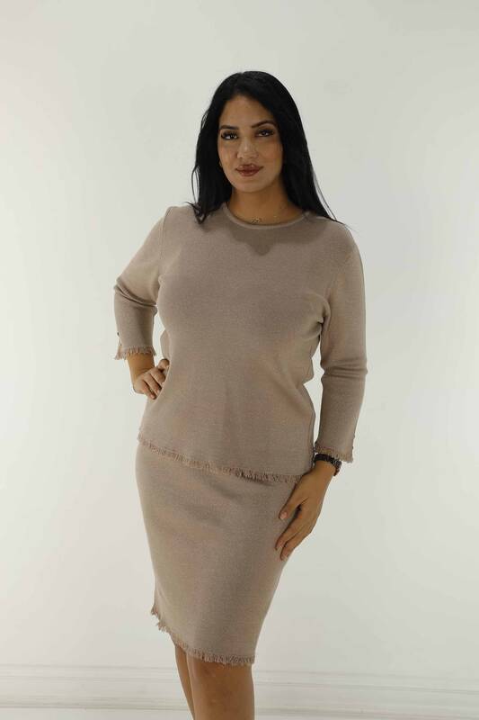 Abito in Maglia Doppia Manica Lunga Beige - 30868 | KAZEE