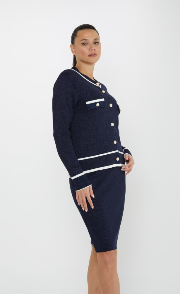 Two Piece Suit Pearl Button Detail Navy Blue - 30813 | KAZEE (Set of 4 M-L-XL-2XL) - 1