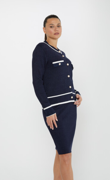 Two Piece Suit Pearl Button Detail Navy Blue - 30813 | KAZEE (Set of 4 M-L-XL-2XL) - 1