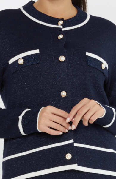 Two Piece Suit Pearl Button Detail Navy Blue - 30813 | KAZEE (Set of 4 M-L-XL-2XL) - 3