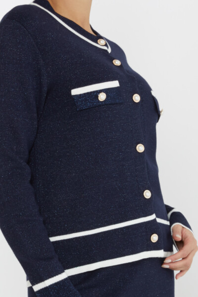 Two Piece Suit Pearl Button Detail Navy Blue - 30813 | KAZEE (Set of 4 M-L-XL-2XL) - 4