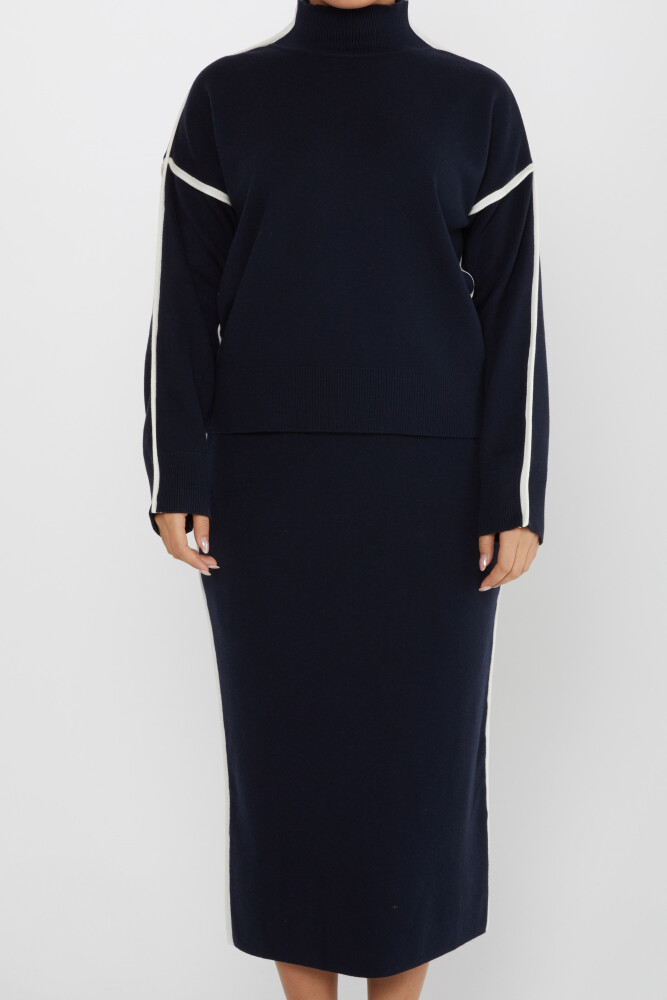 Two Piece Suit Stand Collar Navy Blue - 31303 | KAZEE (3 Piece Set S-M-L) - 3