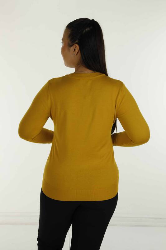 V-Ausschnitt Basic Langarm-Strickwaren Safran - 30256 | KAZEE