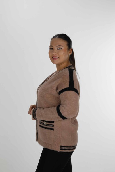 Langärmliger Angora-Cardigan mit V-Ausschnitt und Knöpfen, Nerzschwarz – 30784 | KAZEE (3er-Set M L XL) - Thumbnail (2)