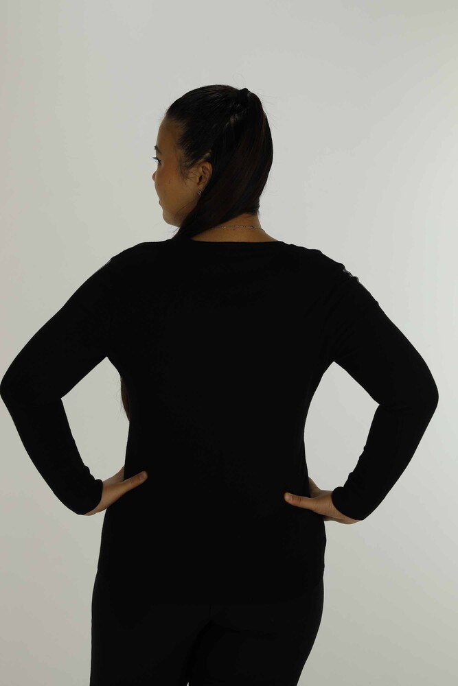 V Neck Stone Detailed Long Sleeve Knitwear Black - 30751 | KAZEE - 5