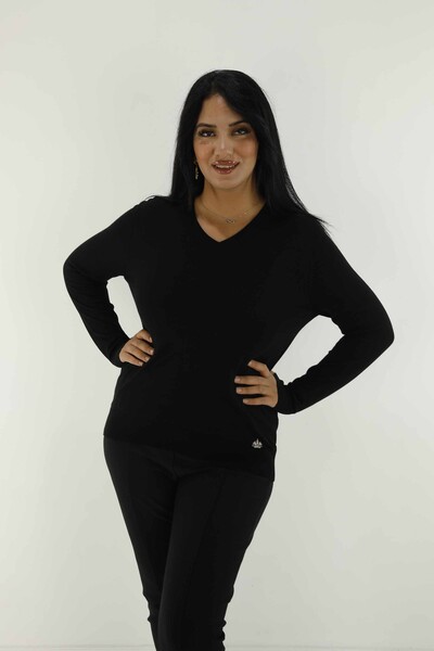 V Neck Basic Long Sleeve Knitwear Black - 30256 | KAZEE - Thumbnail