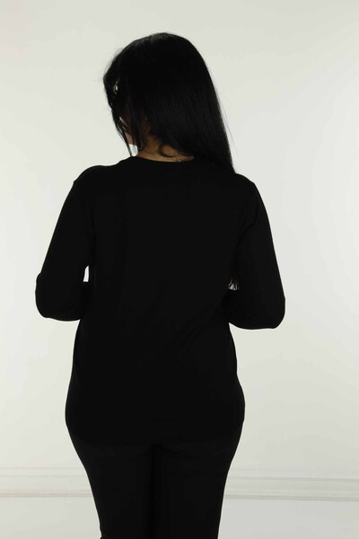 V Neck Basic Long Sleeve Knitwear Black - 30256 | KAZEE - Thumbnail