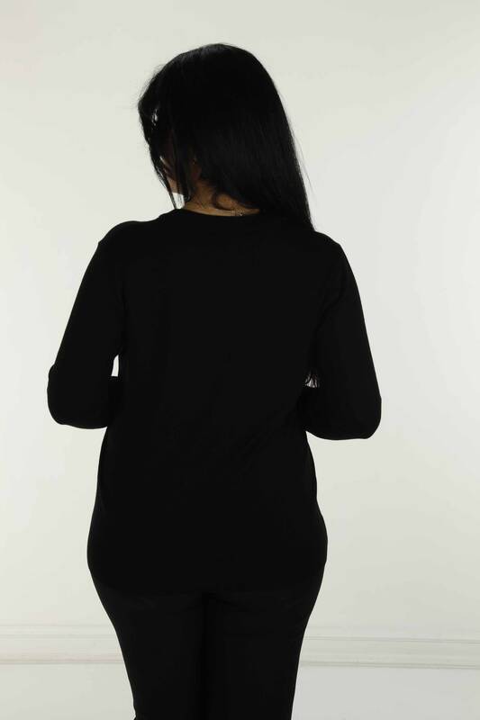 V Neck Basic Long Sleeve Knitwear Black - 30256 | KAZEE