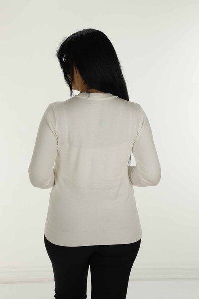 V Neck Basic Long Sleeve Knitwear Ecru- 30256 | KAZEE - Thumbnail