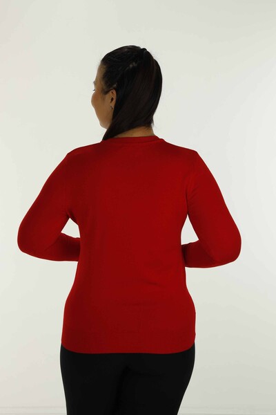 V Neck Basic Long Sleeve Knitwear Red- 30256 | KAZEE - 5