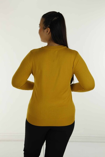 V Neck Basic Long Sleeve Knitwear Safran - 30256 | KAZEE - Thumbnail