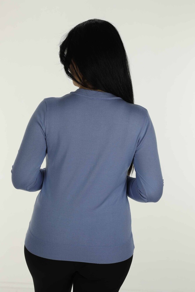 V-Neck Basic Long Sleeve Knitwear Blue- 30256 | KAZEE - 5