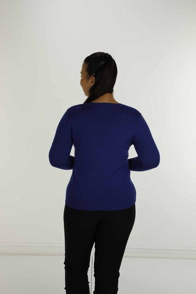 V Neck Stone Detailed Long Sleeve Knitwear Saxe - 30751 | KAZEE - Thumbnail