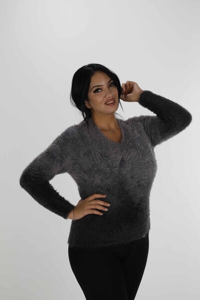 V Neck Long Sleeve Angora Sweater Black - 31013 | KAZEE (Set of 3 S-M-L) - Thumbnail