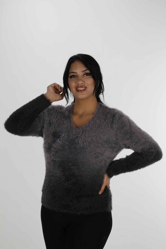 V Neck Long Sleeve Angora Sweater Black - 31013 | KAZEE (Set of 3 S-M-L)