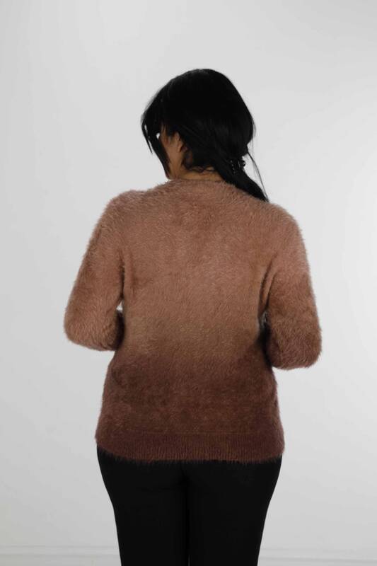 V Neck Long Sleeve Angora Sweater Brown - 31013 | KAZEE (Set of 3 S-M-L)