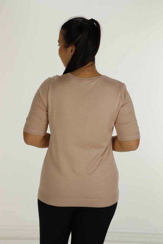 V Neck Short Sleeve Stone Knitwear Powder - 30814 | KAZEE