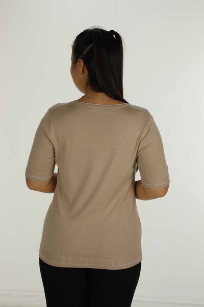 V Neck Short Sleeve Stone Knitwear Beige - 30814 | KAZEE - Thumbnail