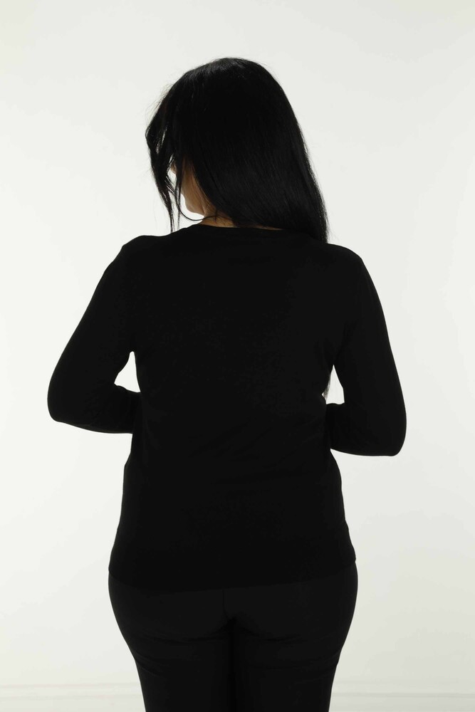 V Neck Stone Detailed Long Sleeve Knitwear Black - 30688 | KAZEE - 5