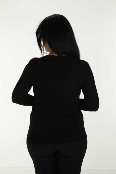 V Neck Stone Detailed Long Sleeve Knitwear Black - 30688 | KAZEE - 5