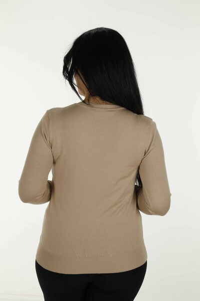 V Neck Stone Detailed Long Sleeve Knitwear Beige - 30557 | KAZEE - 6