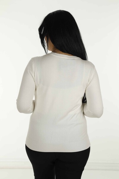 V Neck Stone Detailed Long Sleeve Knitwear Ecru - 30688 | KAZEE - 6