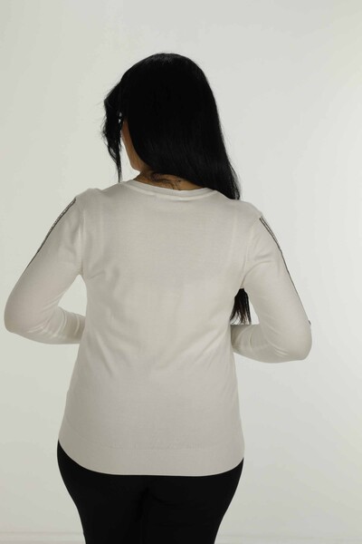 V Neck Stone Detailed Long Sleeve Knitwear Ecru - 30751 | KAZEE - Thumbnail