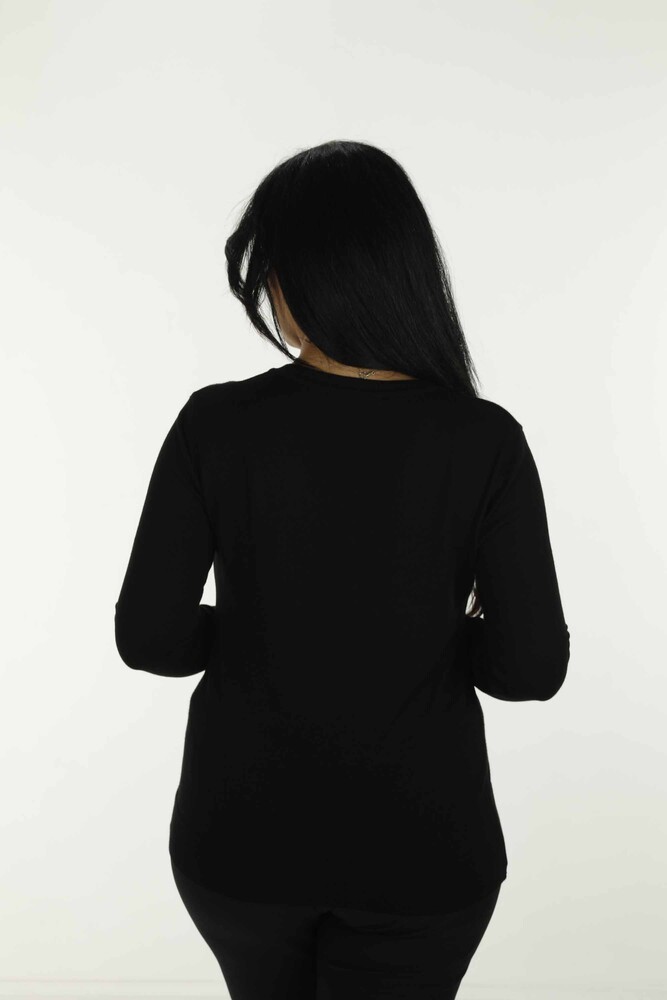 V Neck Stone Detailed Long Sleeve Knitwear Black - 30557 | KAZEE - 6