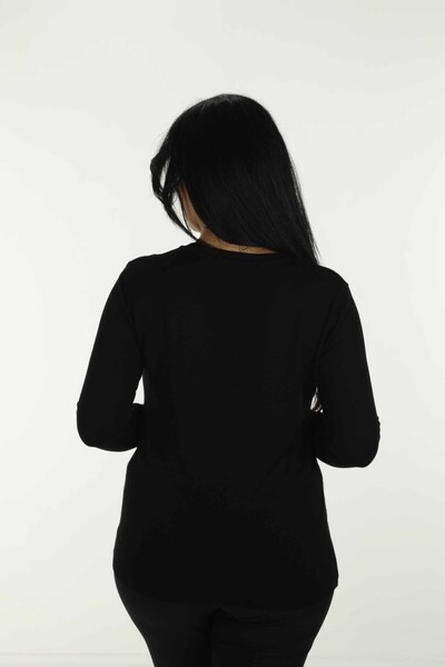 V Neck Stone Detailed Long Sleeve Knitwear Black - 30557 | KAZEE - Thumbnail