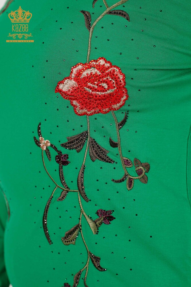 Camicetta da donna all'ingrosso con motivo a rose verde - 79044 | KAZEE - 4