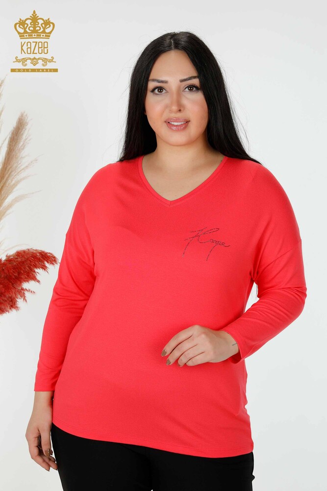 Venta al por mayor Blusa de Mujer Crystal Stone Bordado Coral - 77935 | kazee - 1