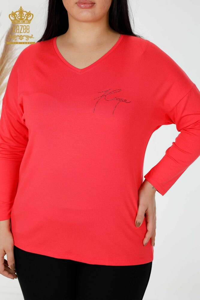 Venta al por mayor Blusa de Mujer Crystal Stone Bordado Coral - 77935 | kazee - 2