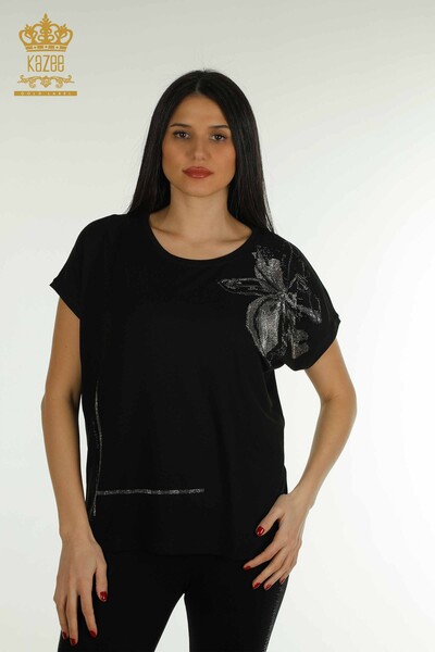 Venta al por mayor Blusa de Mujer con Bordado Floral Negro - 79357 | KAZEE - Thumbnail
