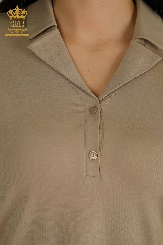 Venta al por mayor Blusa de Mujer Cuello Polo Beige - 79503 | KAZEE - 3