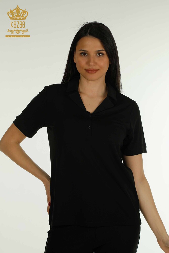 Venta al por mayor Blusa de Mujer Cuello Polo Negro - 79503 | KAZEE - 1