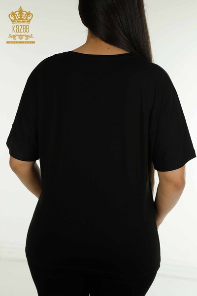 Venta al por mayor Blusa de mujer con cuello en V Negro - 79238 | KAZEE - 7