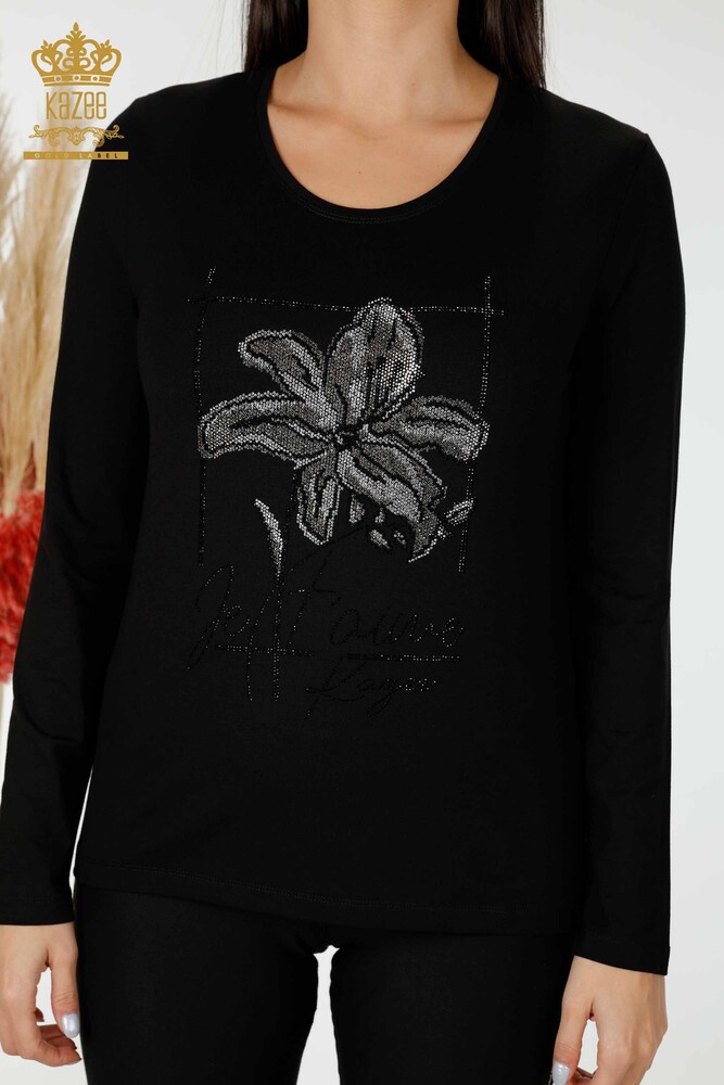 Venta al por mayor Blusa Mujer Estampado Floral Negra - 79014 | kazee - 2