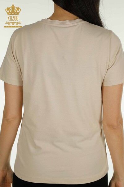 Venta al por mayor Blusa de Mujer Manga Corta Beige Claro - 79561 | KAZEE - 6