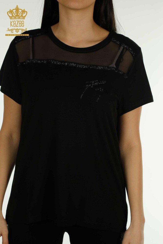 Venta al por mayor Blusa Mujer Tul Detallada Negra - 78996 | kazee - 2