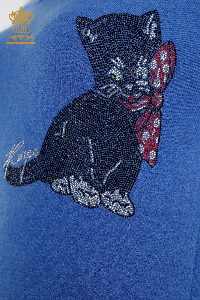 Venta al por mayor Prendas de punto para mujer Túnica con estampado de gato Kazee Piedra detallada - 18882 | kazee - 3