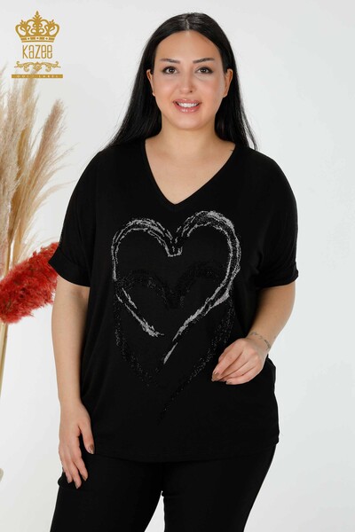 Grossiste Chemisier Femme Motif Coeur Noir - 77711 | KAZEE - 1