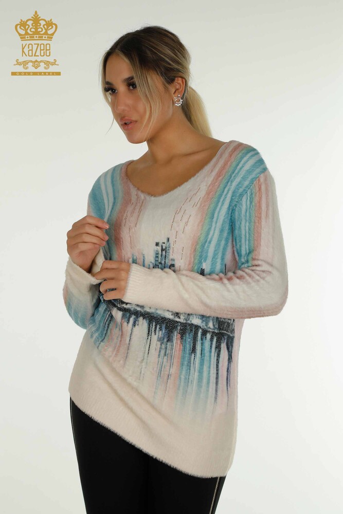 Pull en tricot Angora pour femmes en gros pierre brodée numérique - 40019 | KAZEE - 1