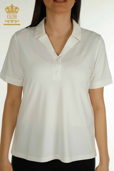 Grossiste Chemisier Femme Col Polo Ecru - 79503 | KAZEE - 2