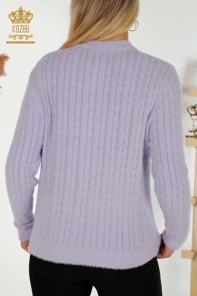 Cardigan Femme En Gros Angora Tissé Lilas - 30321 | KAZEE - 5